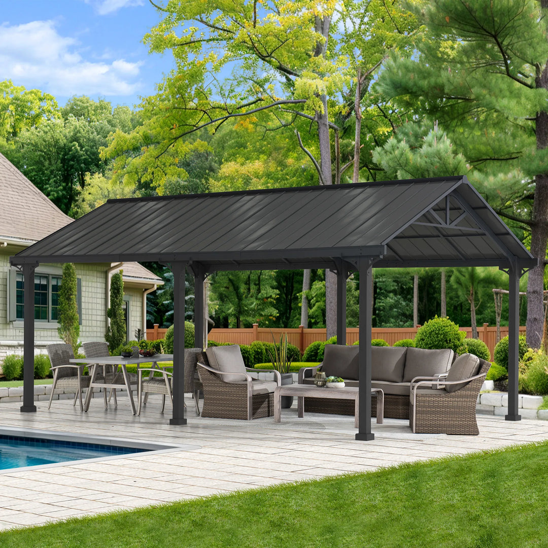 SUNJOY 6.1m x 3.67m Heavy-Duty Steel Frame Metal Carport