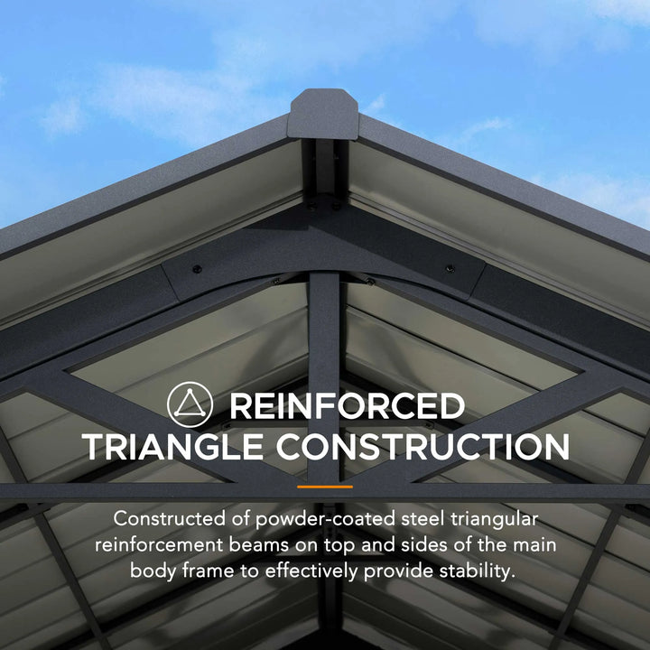 Reinforced triangle construction of a roof with text explaining stability.