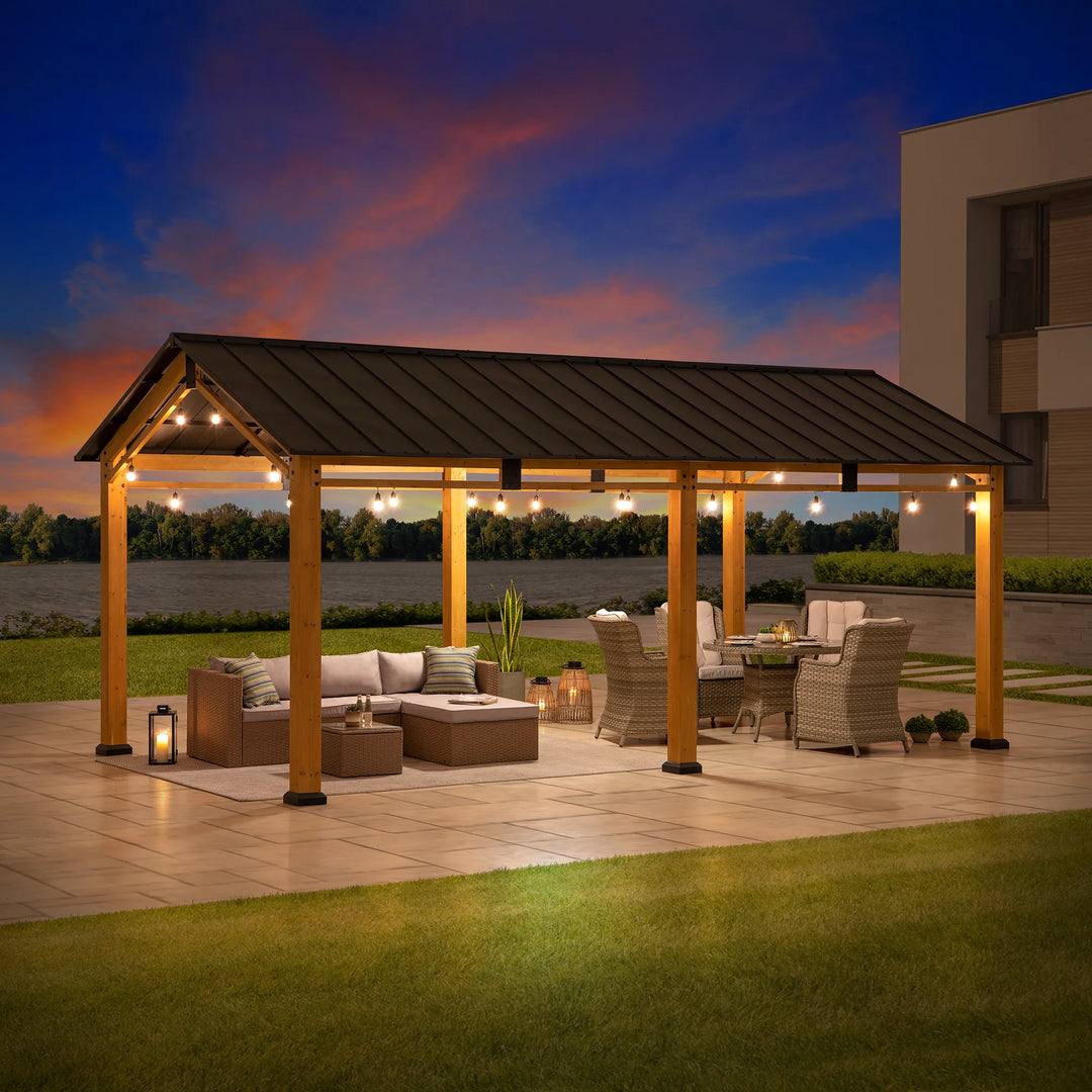 SUNJOY 6.03m x 3.36m Gable Roof Wooden Carport