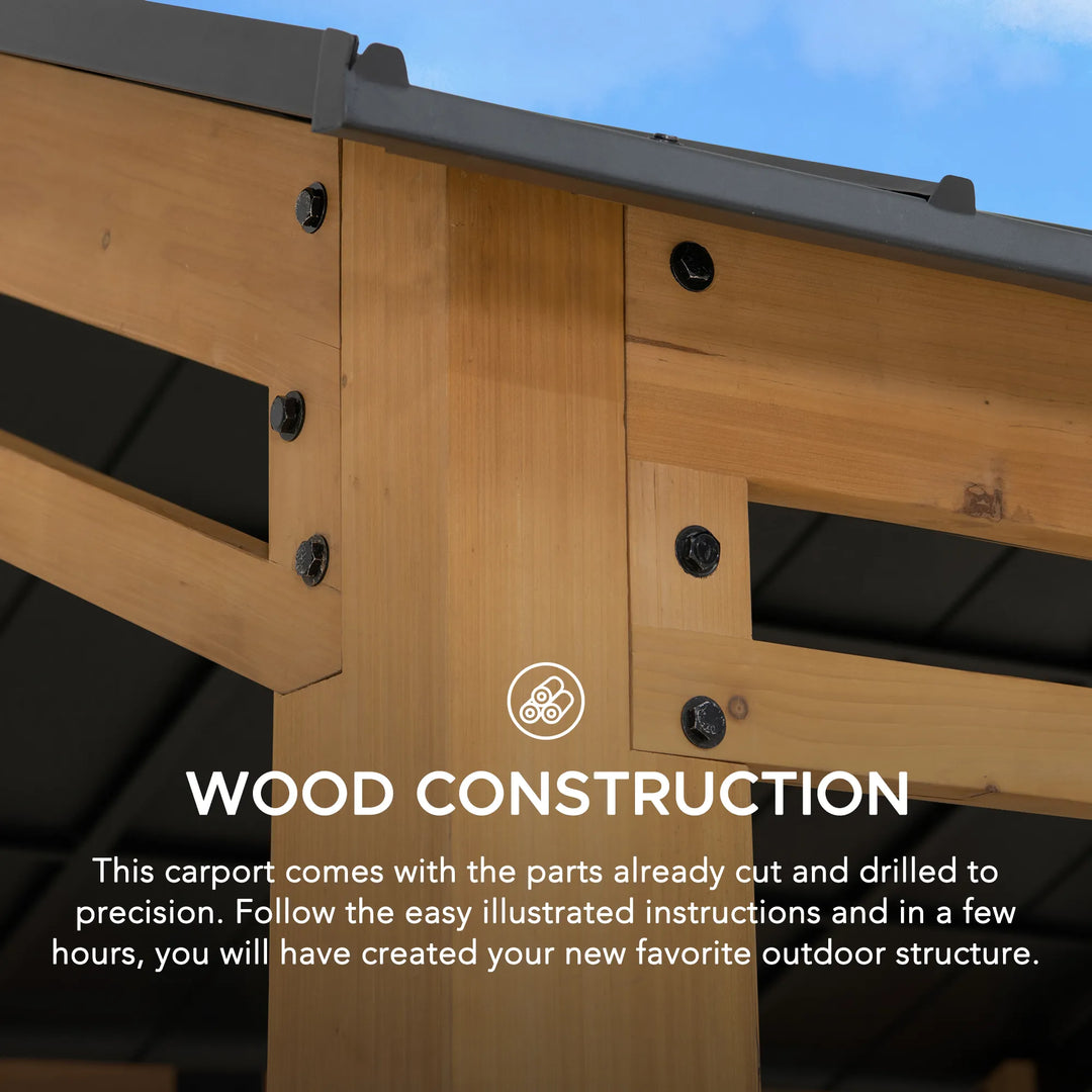 SUNJOY 6.03m x 3.36m Galvanized Steel Roof Wood Carport 