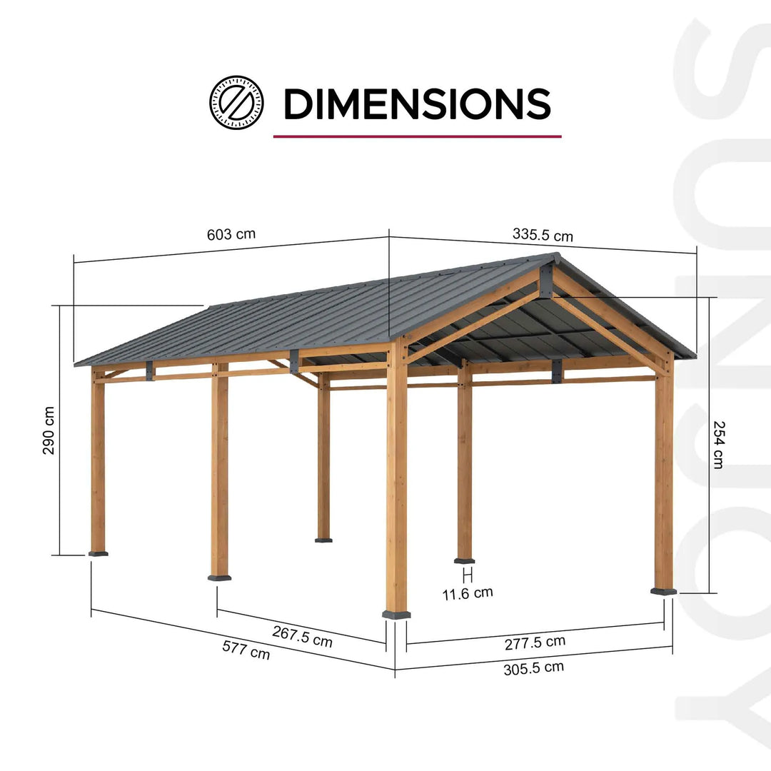 SUNJOY 6.03m x 3.36m Galvanized Steel Roof Wood Carport 