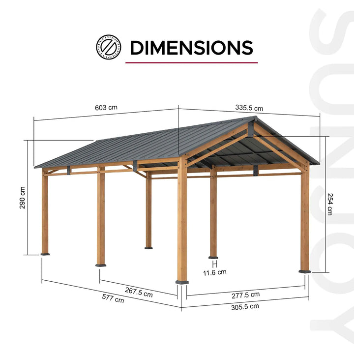 SUNJOY 6.03m x 3.36m Galvanized Steel Roof Wood Carport 