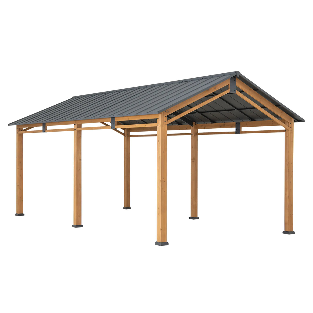 SUNJOY 6.03m x 3.36m Galvanized Steel Roof Wood Carport 