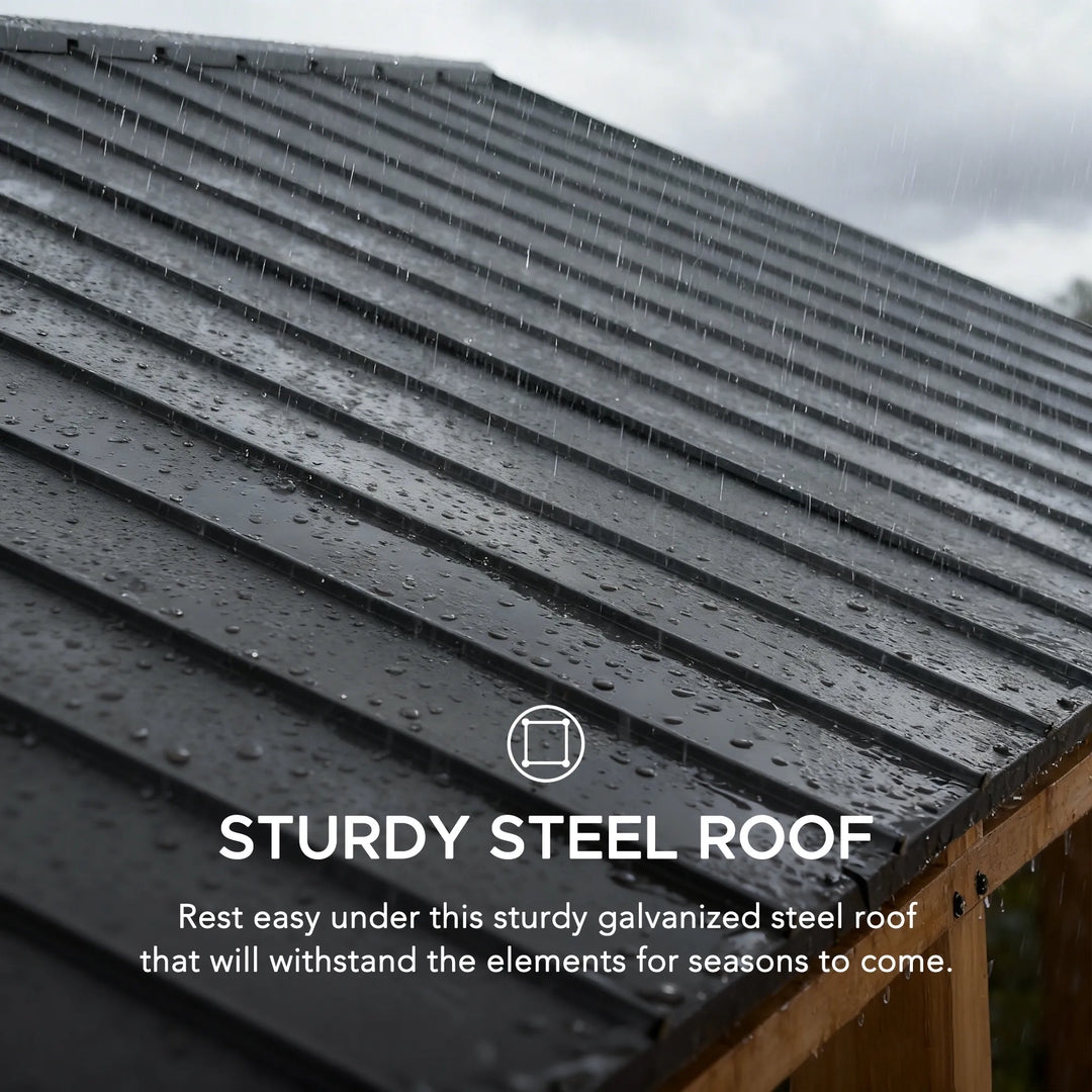 SUNJOY 6.03m x 3.36m Galvanized Steel Roof Wood Carport 