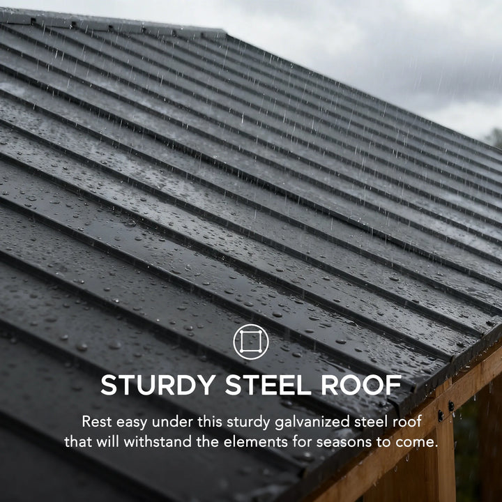 SUNJOY 6.03m x 3.36m Galvanized Steel Roof Wood Carport 