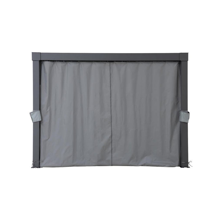 Gray outdoor privacy screen with brackets on a white background