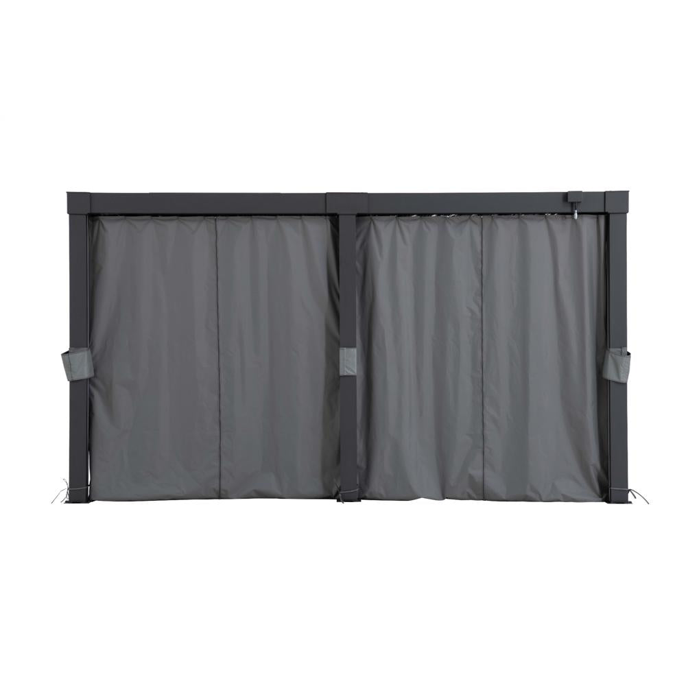 Gray outdoor privacy screen with black frame on a white background