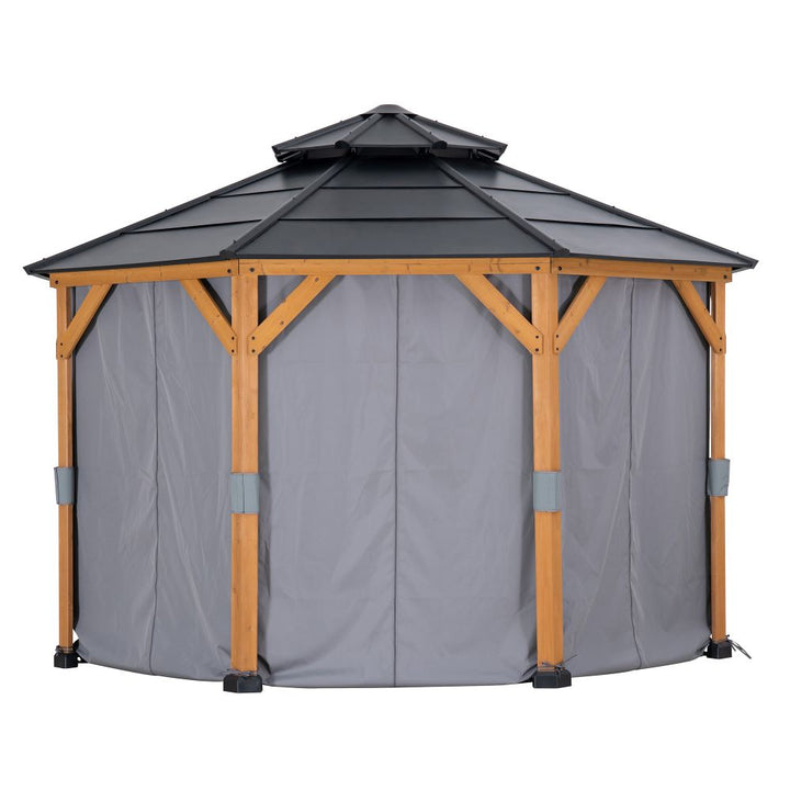 Hexagonal gazebo with gray roof and walls on a white background