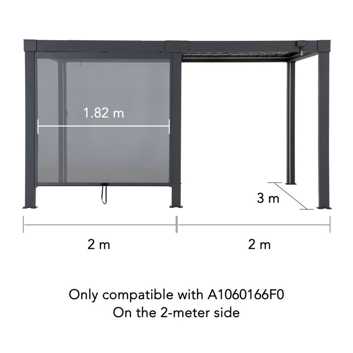 SUNJOY Matterhorn Replacement Canopy Adjustable Rolling Screen for 1.82m x 2.1m Multi Aluminium Pergola - 2m Side (1 PC)