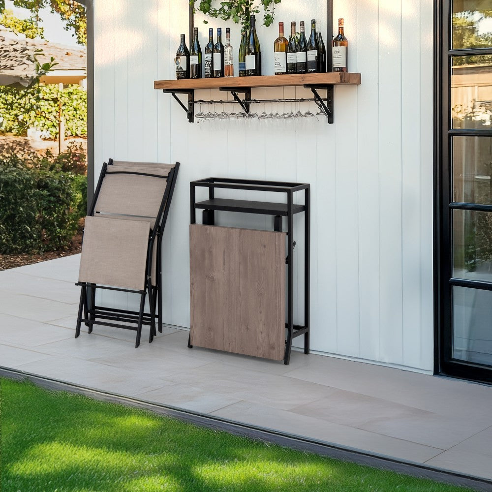 SUNJOY Patio Bistro Set/Garden Furniture Set with Shelf, Conversation Set with Folding Table, Chair and Storage Space