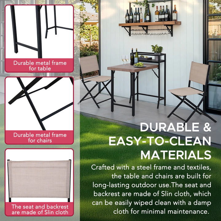 SUNJOY 3 Piece Bistro Set with Folding Table & Chair 