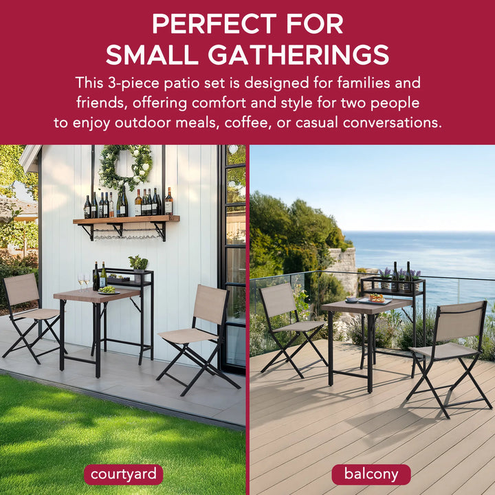 SUNJOY 3 Piece Bistro Set with Folding Table & Chair 