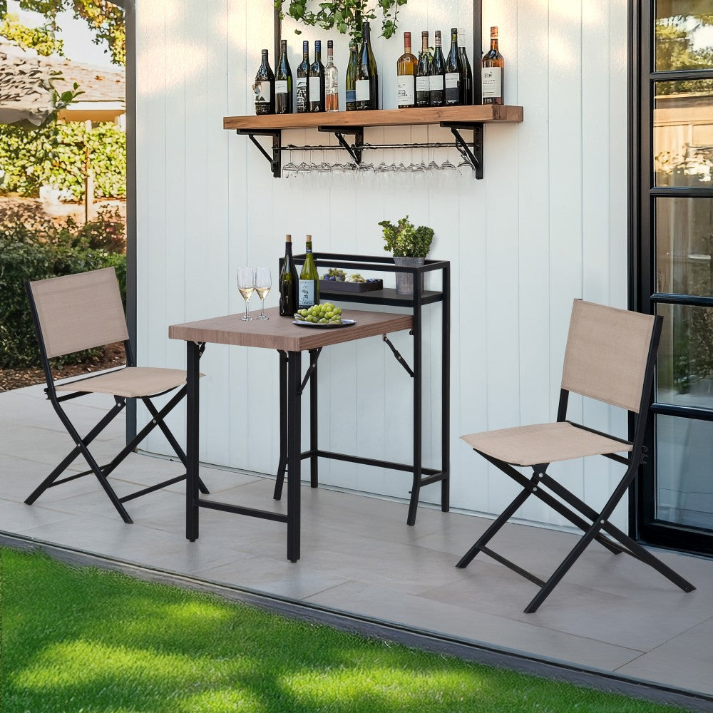 SUNJOY Patio Bistro Set/Garden Furniture Set with Shelf, Conversation Set with Folding Table, Chair and Storage Space 