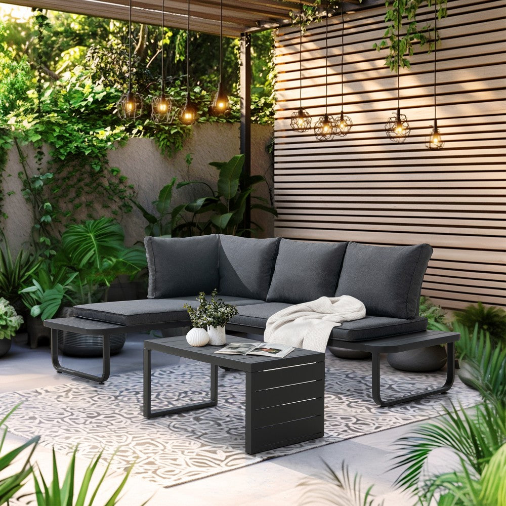 SUNJOY Outdoor Garden Corner Lounge Set 3-Piece Patio Furniture Seating Set with Cushions