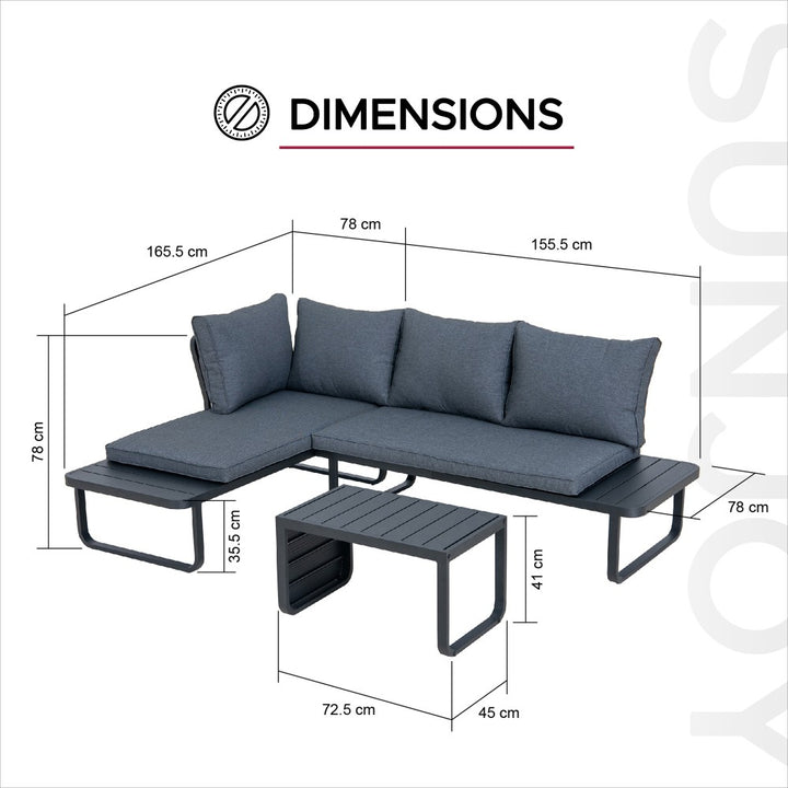 SUNJOY Outdoor Garden Corner Lounge Set 3-Piece Patio Furniture Seating Set with Cushions 