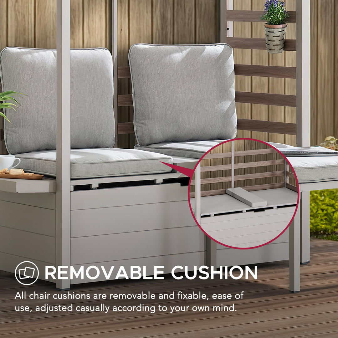 SUNJOY Outdoor Garden Furniture Set 2-Seater Sofa with Footstool Patio Loveseat & Storage & UV Resistant Canopy 