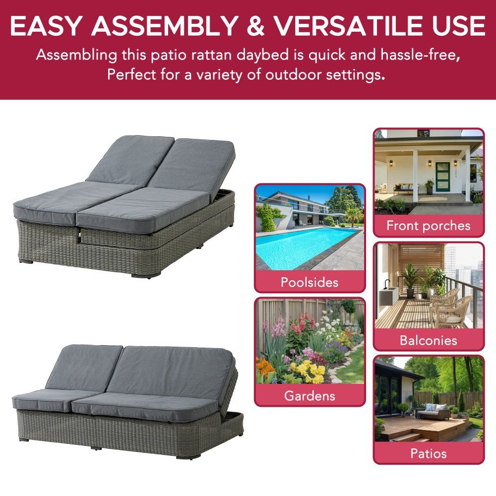 SUNJOY 2-Person Patio Aluminum Frame Lounge Chair Loveseat Sofa with 5-Position Adjustable Backrest Cushion and Foot pads