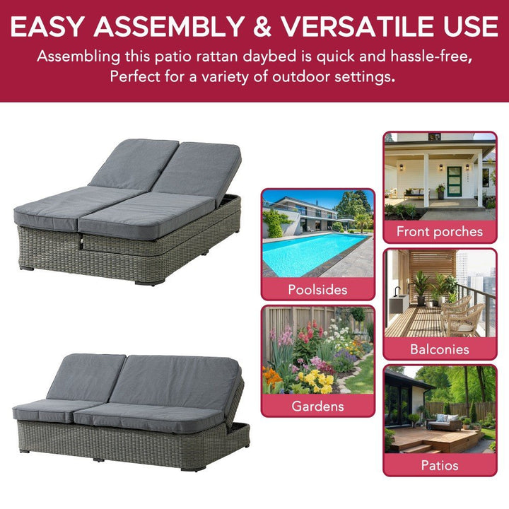 SUNJOY 2-Person Patio Aluminum Frame Lounge Chair Loveseat Sofa with 5-Position Adjustable Backrest Cushion and Foot pads