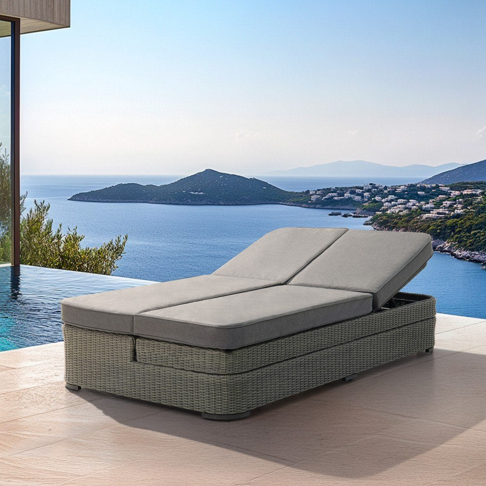 SUNJOY 2-Person Patio Aluminum Frame Lounge Chair Loveseat Sofa with 5-Position Adjustable Backrest Cushion and Foot pads