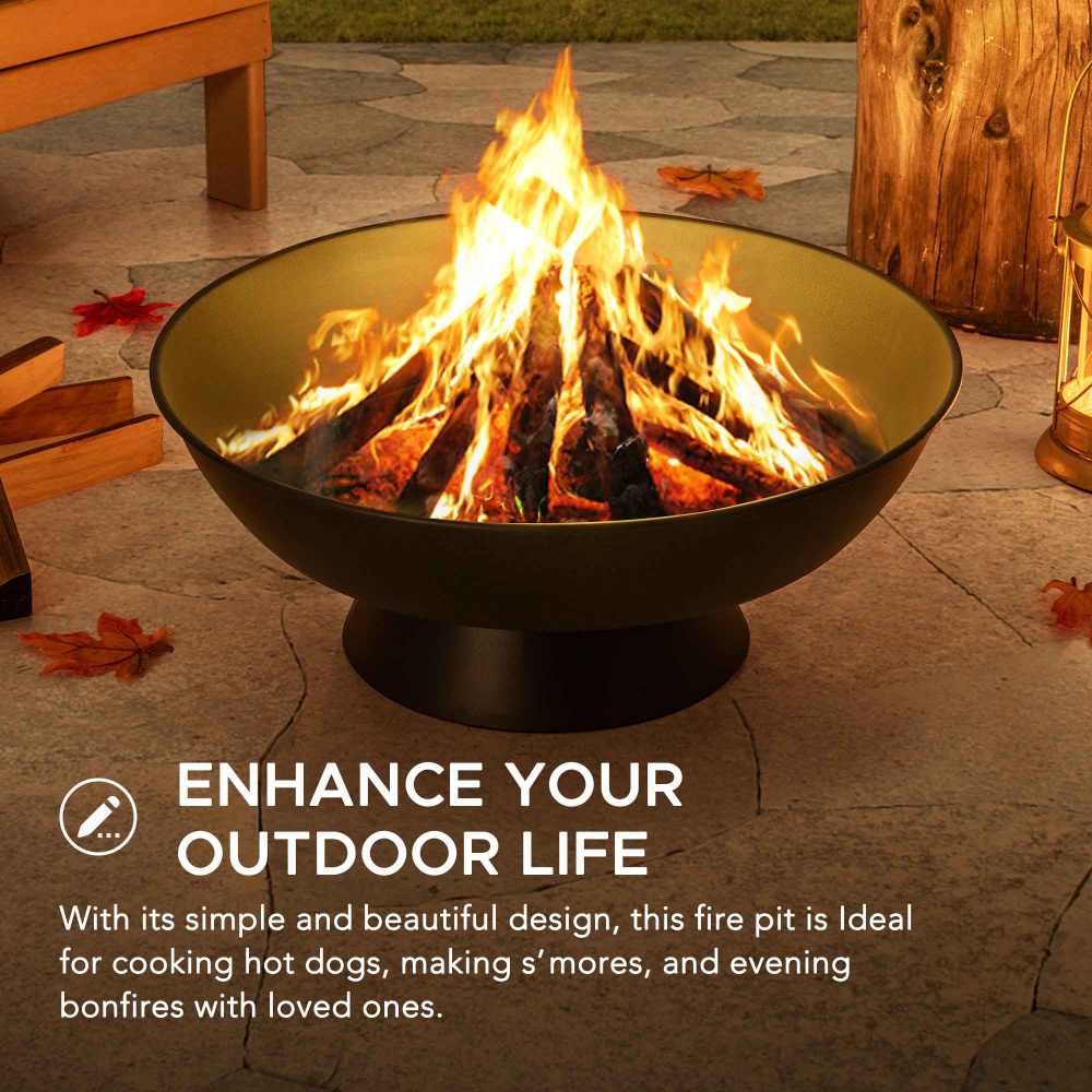 SUNJOY PICO Fire Pit – Ø58cm Round Black Steel Wood Burning Fire Pit