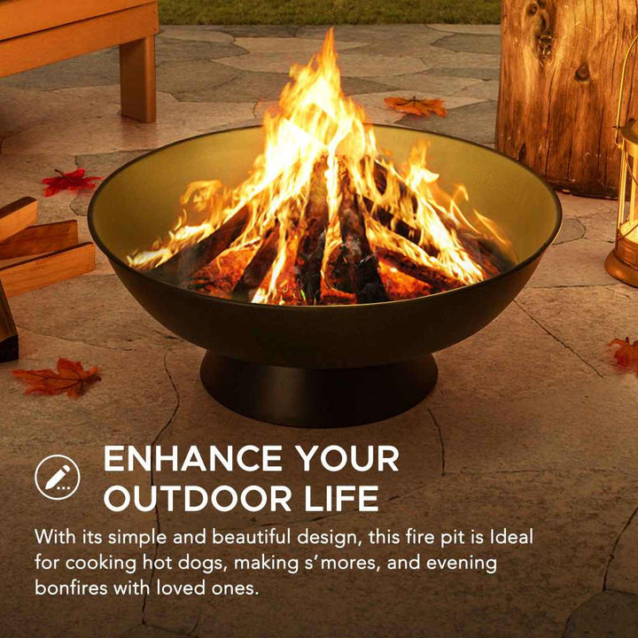 SUNJOY PICO Fire Pit – Ø58cm Round Black Steel Wood Burning Fire Pit