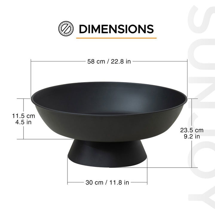 SUNJOY PICO Fire Pit – Ø58cm Round Black Steel Wood Burning Fire Pit