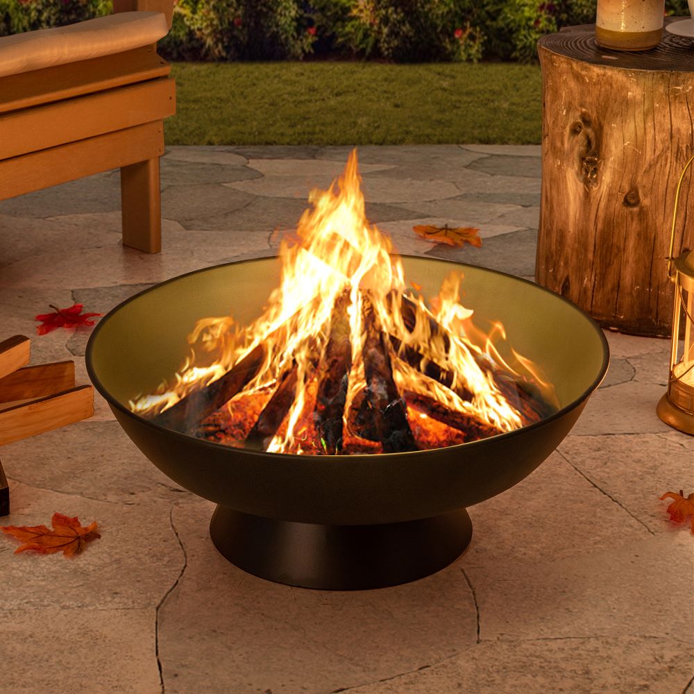 SUNJOY PICO Fire Pit – Ø58cm Round Black Steel Wood Burning Fire Pit