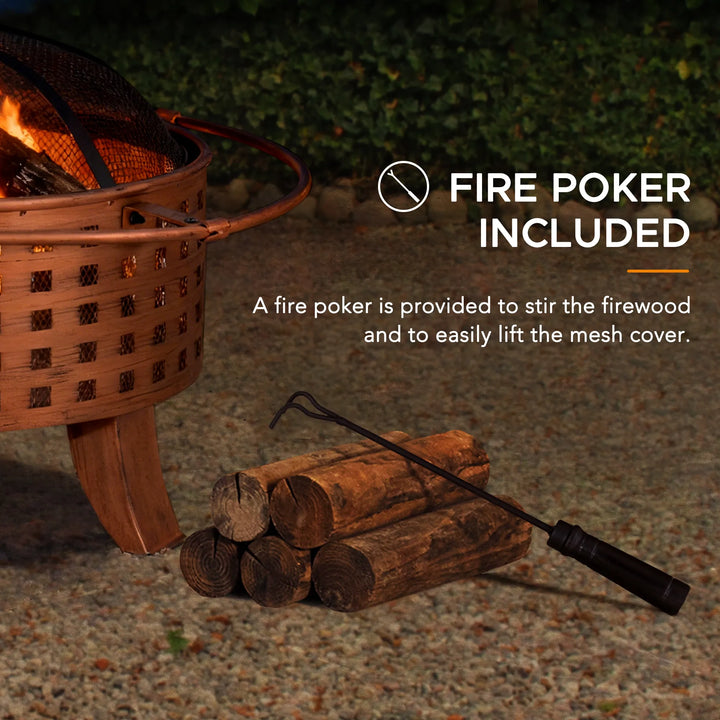 TEIDE Forge Screened Round Steel Wood Burning Fire Pit 83cm - Woven Pattern