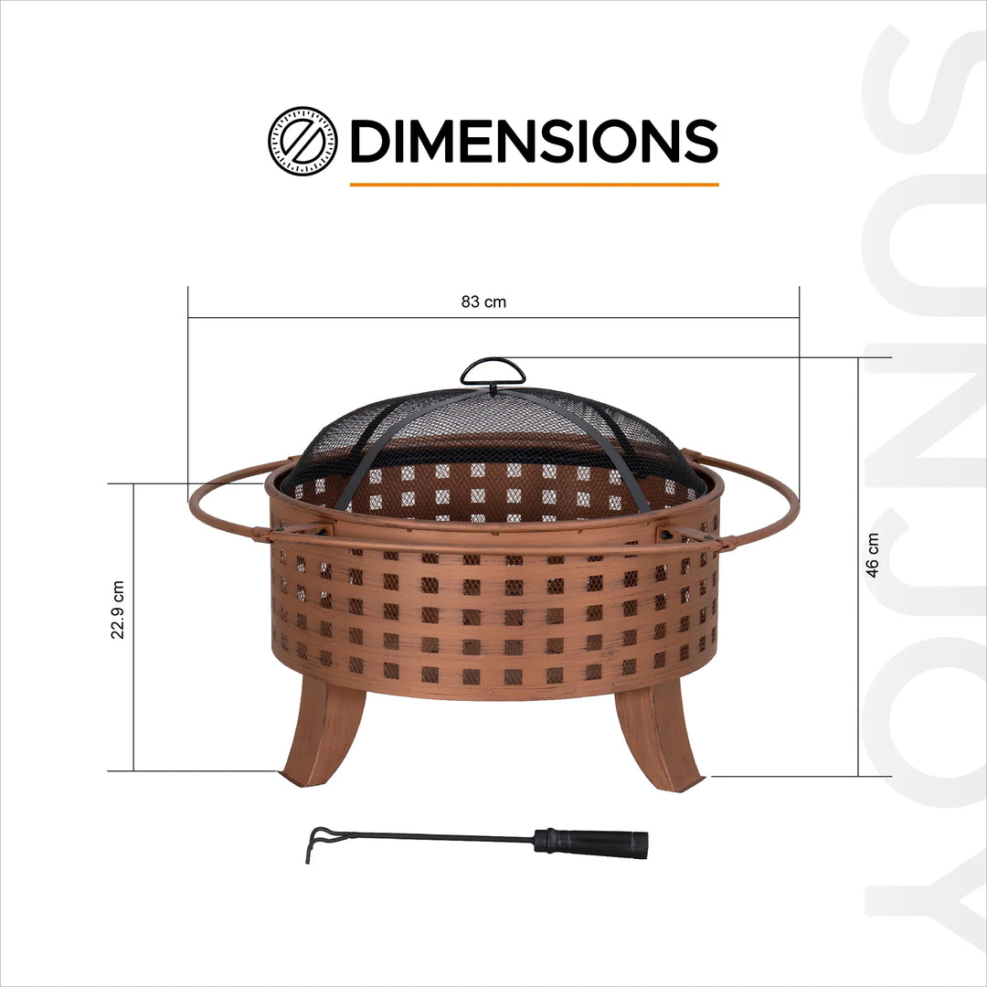 TEIDE Forge Screened Round Steel Wood Burning Fire Pit 83cm - Woven Pattern