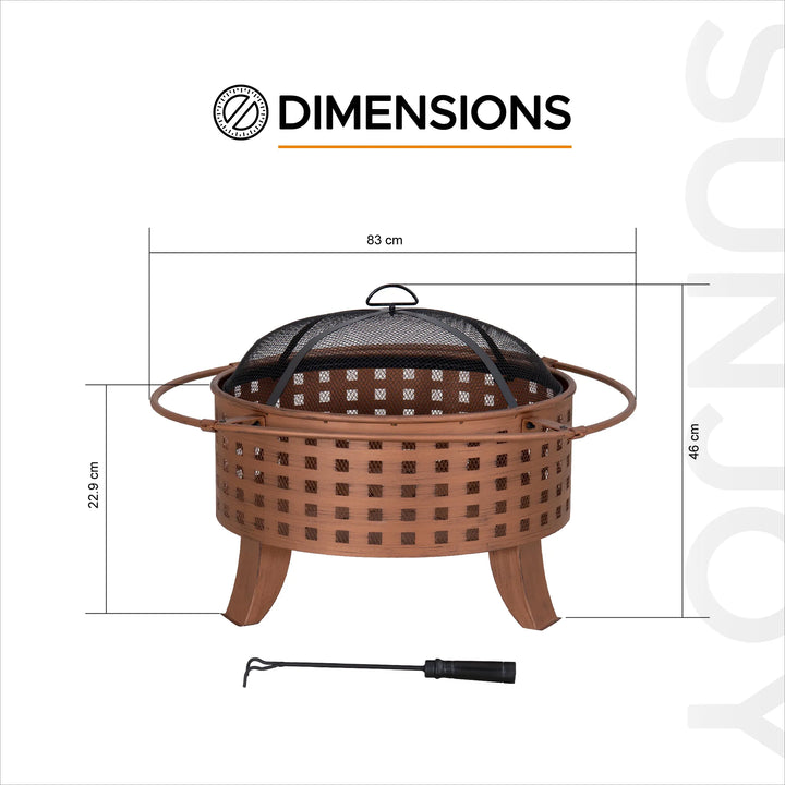 TEIDE Forge Screened Round Steel Wood Burning Fire Pit 83cm - Woven Pattern