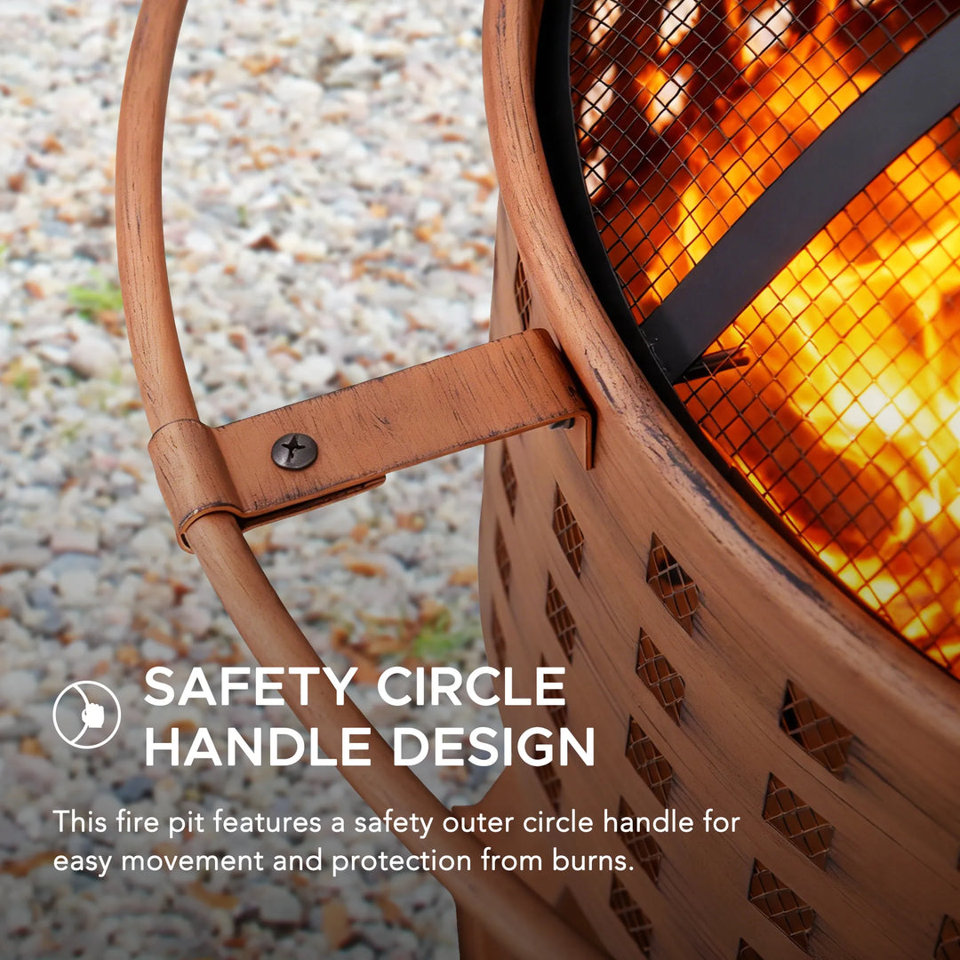 TEIDE Forge Screened Round Steel Wood Burning Fire Pit 83cm - Woven Pattern