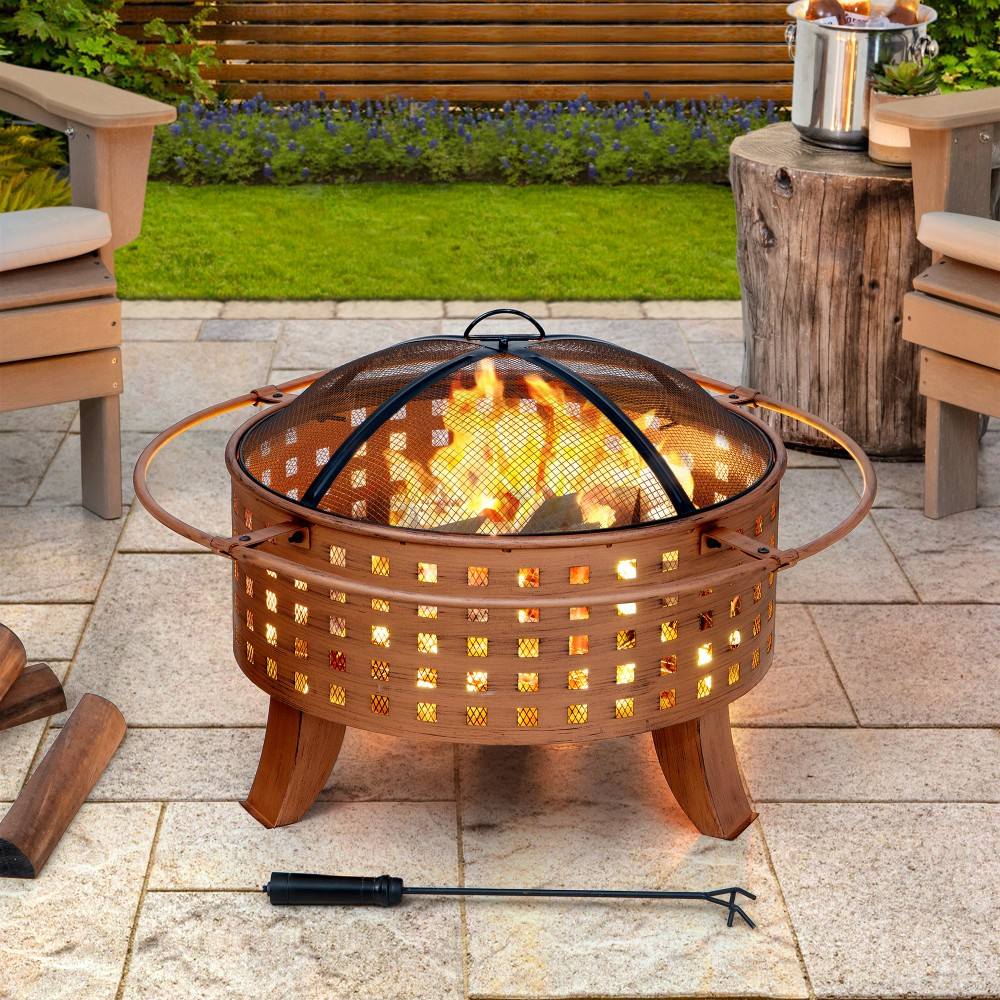 SUNJOY Outdoor Round Fire Pit with Mesh Cover Wood Burning Fire Pit TEIDE - Ø83cm