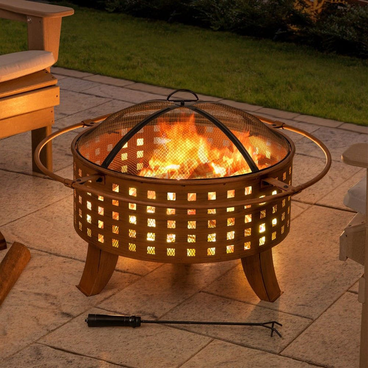 SUNJOY Outdoor Round Fire Pit with Mesh Cover Wood Burning Fire Pit TEIDE - Ø83cm 