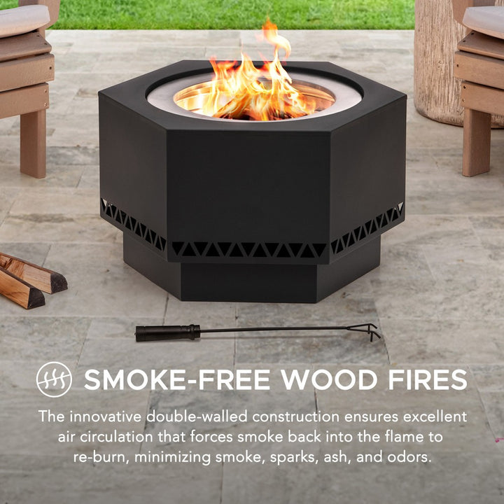 SUNJOY Hexagon Smokeless Fire Pit Wood Burning Fire Pit with Fire Poker