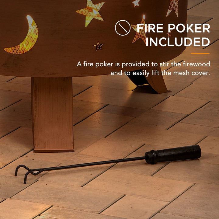 TARSO Steel Wood Burning Fire Pit 83cm - Star &amp; Moon