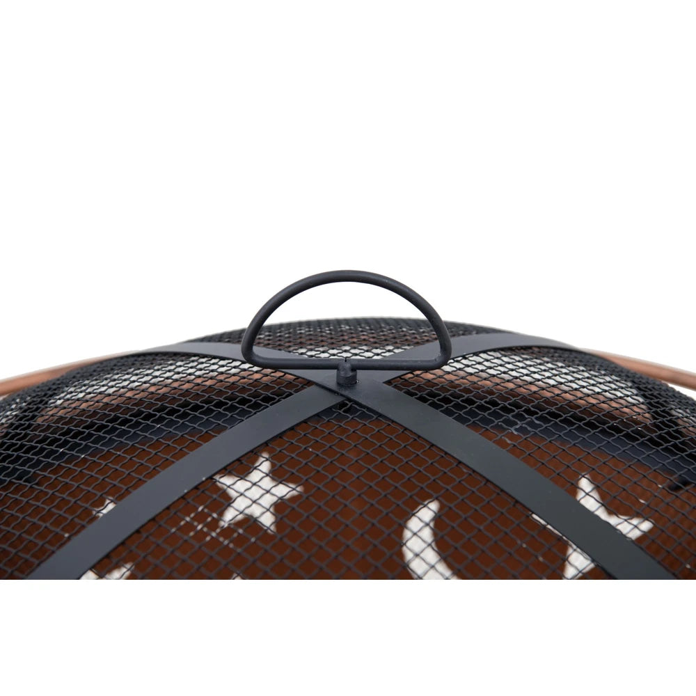 SUNJOY Tarso Steel Fire Pit Outdoor Wood Burning Fire Pit with Mesh Cover - Ø83cm, Star and Moon Pattern