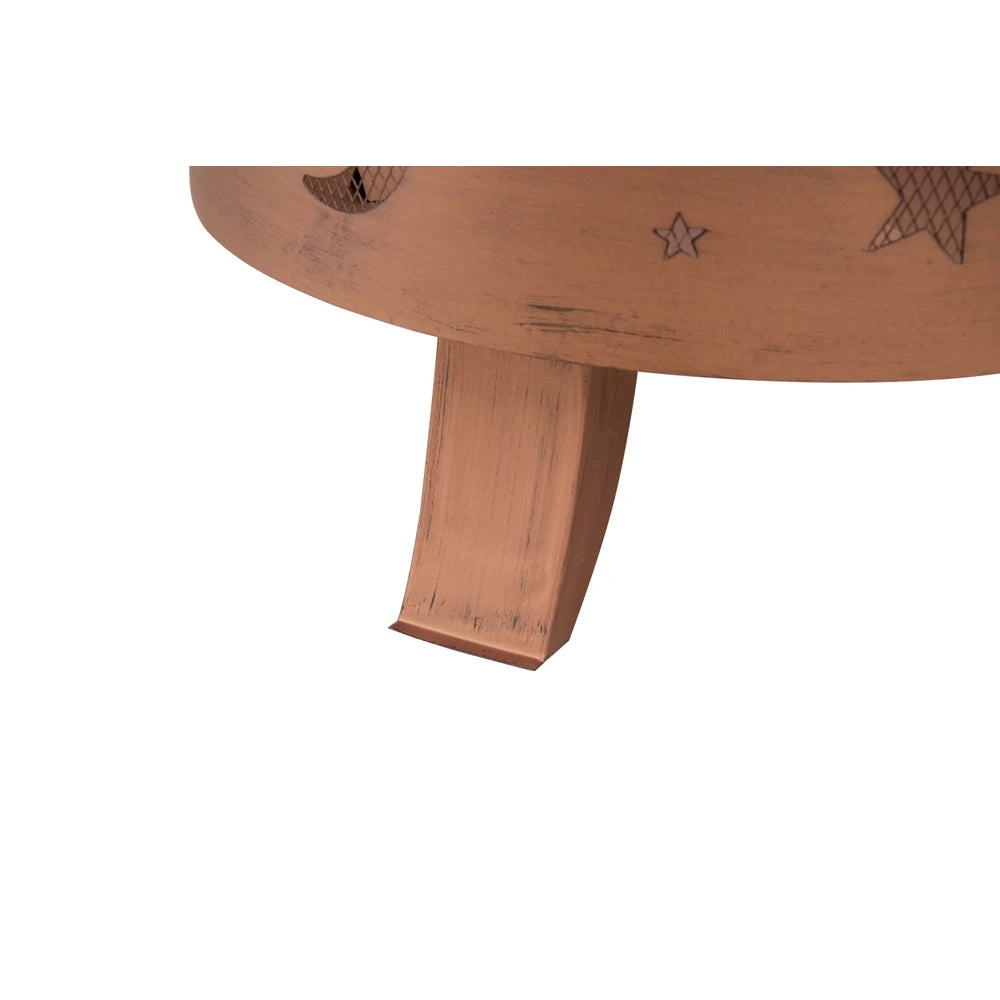 SUNJOY Tarso Steel Fire Pit Outdoor Wood Burning Fire Pit with Mesh Cover - Ø83cm, Star and Moon Pattern