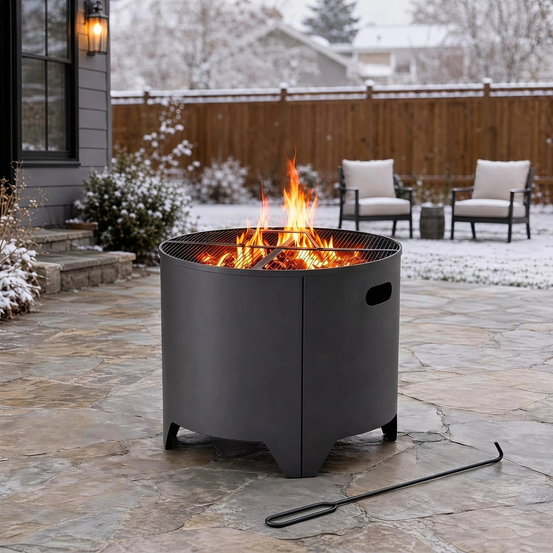 KELTON Screened Round Steel Wood Burning Fire Pit 51cm