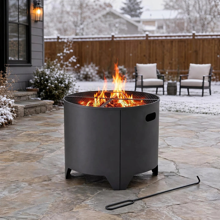 KELTON Screened Round Steel Wood Burning Fire Pit 51cm