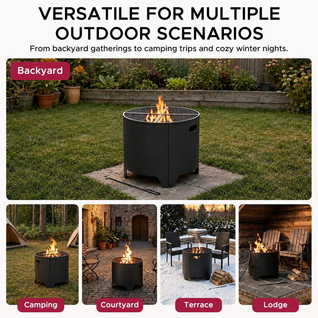 KELTON Screened Round Steel Wood Burning Fire Pit 51cm