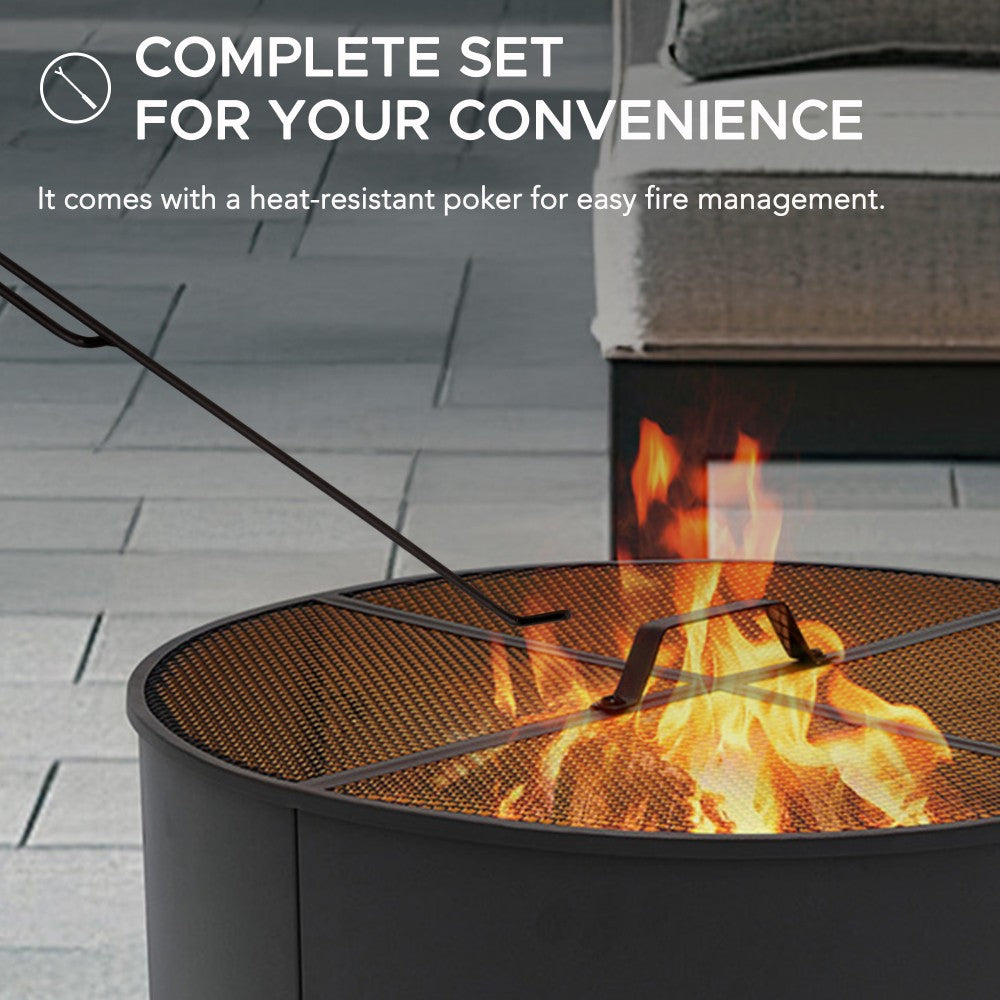SUNJOY Outdoor Patio Steel Fire Pit with Black Mesh Cover and Fire Poker - Ø51cm