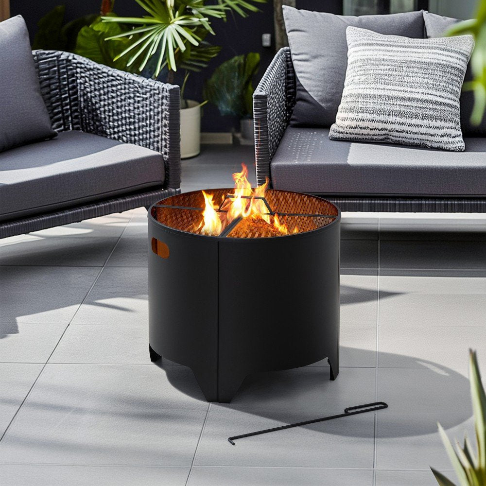 SUNJOY Outdoor Patio Steel Fire Pit with Black Mesh Cover and Fire Poker - Ø51cm