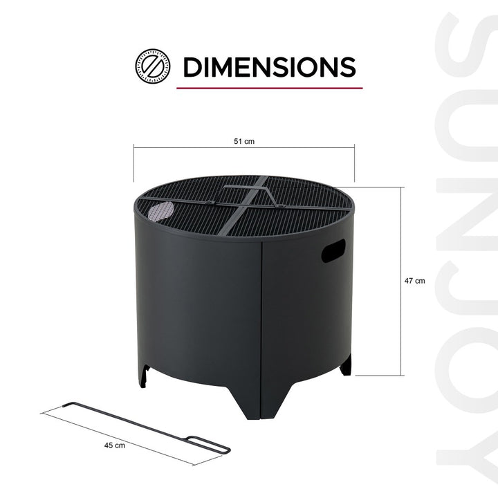 SUNJOY Outdoor Patio Steel Fire Pit with Black Mesh Cover and Fire Poker - Ø51cm