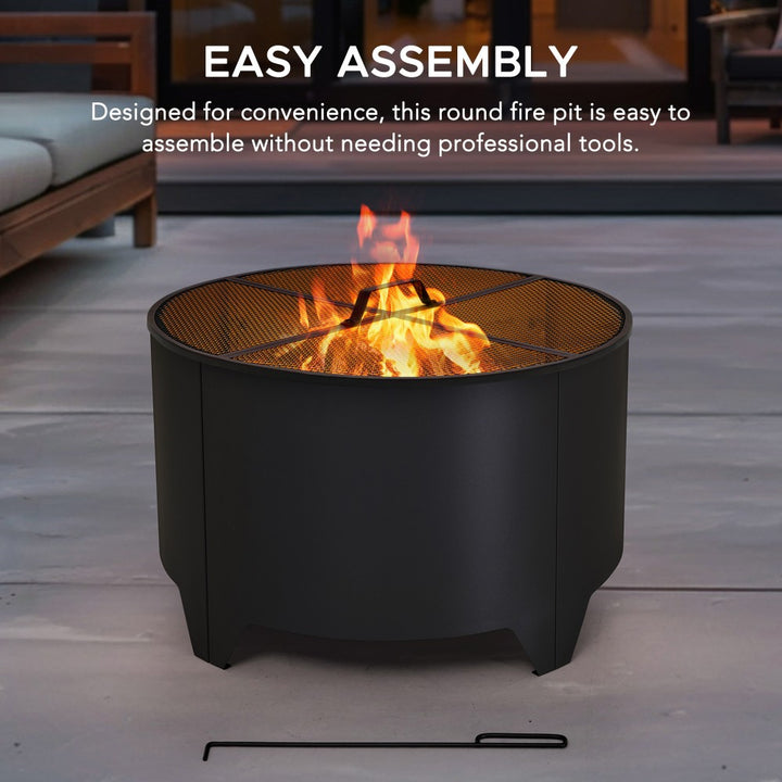 SUNJOY Outdoor Patio Steel Fire Pit with Black Mesh Cover and Fire Poker - Ø51cm