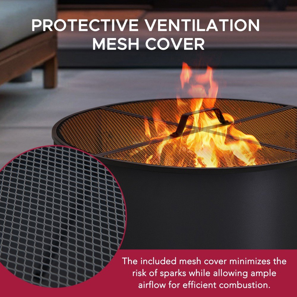 SUNJOY Outdoor Patio Steel Fire Pit with Black Mesh Cover and Fire Poker - Ø51cm