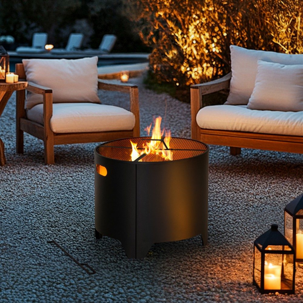 SUNJOY Outdoor Patio Steel Fire Pit with Black Mesh Cover and Fire Poker - Ø51cm