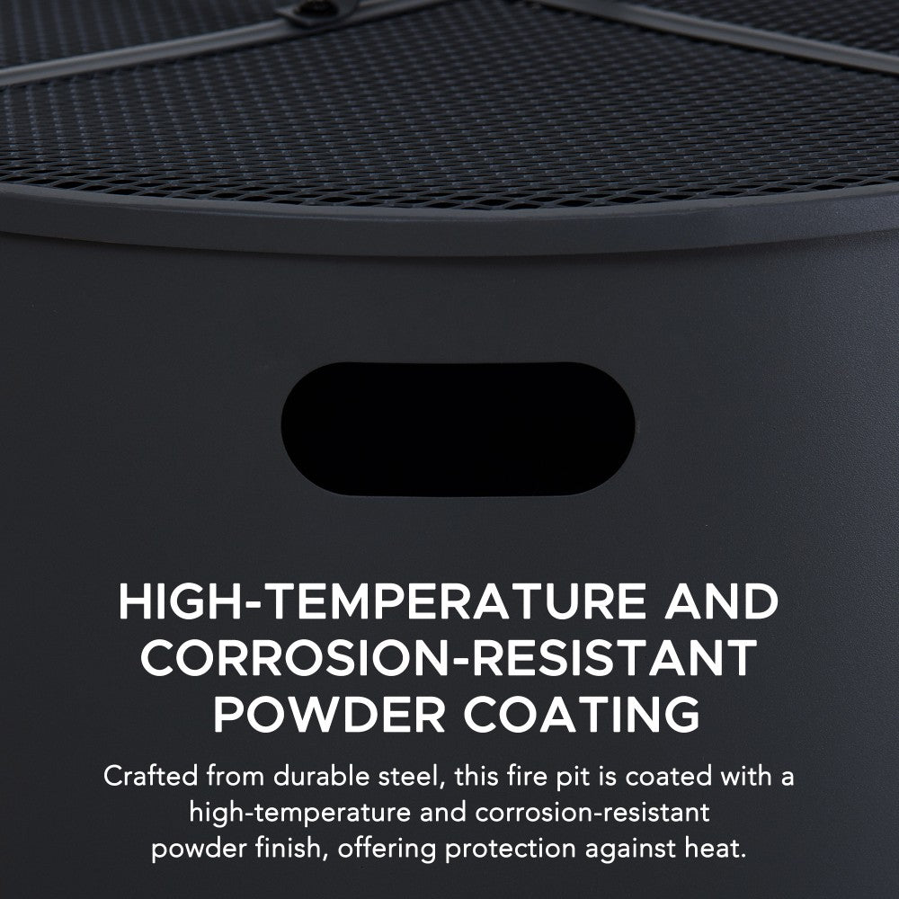 SUNJOY Outdoor Patio Steel Fire Pit with Black Mesh Cover and Fire Poker - Ø51cm