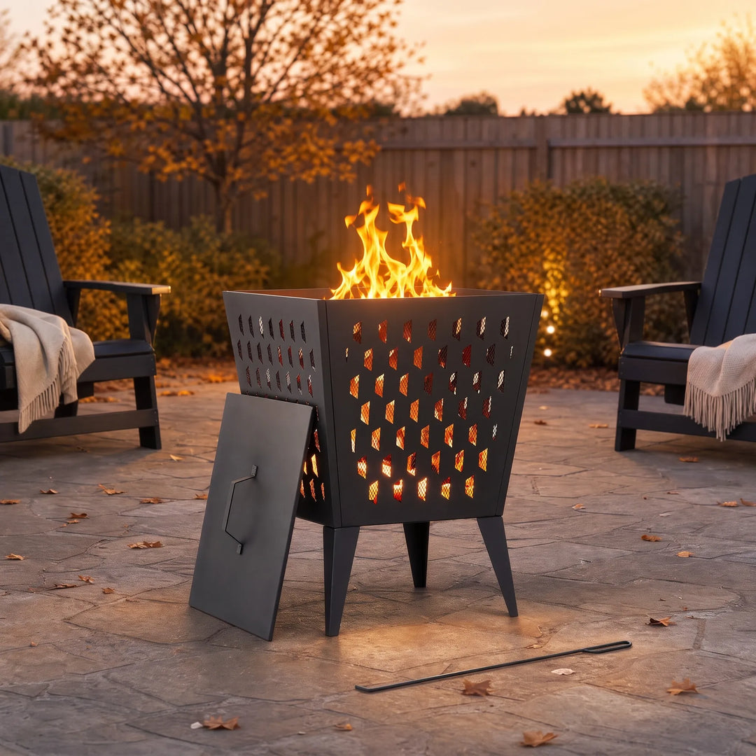 ALBANI Compact Square Steel Wood-Burning Fire Pit 46cm