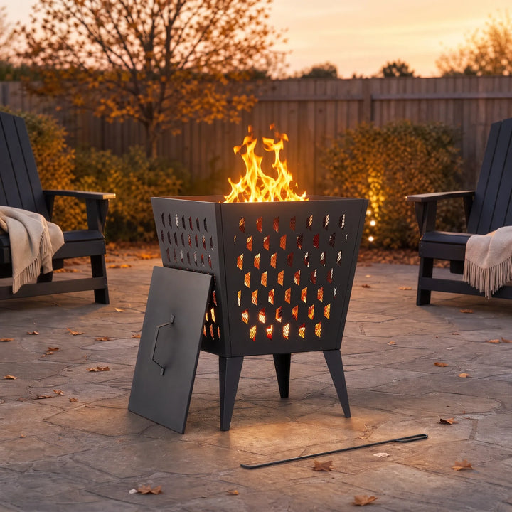 ALBANI Compact Square Steel Wood-Burning Fire Pit 46cm