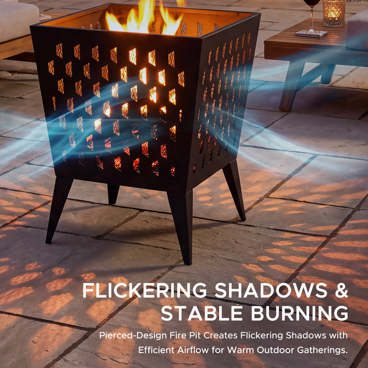 ALBANI Compact Square Steel Wood-Burning Fire Pit 46cm